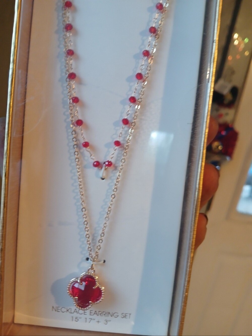 Elegant Red Arpels  Necklace Set Earrings